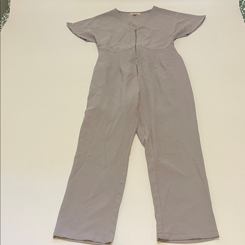 JessaKae Chic Women's Gray Zip Up Tie Jumpsuit
